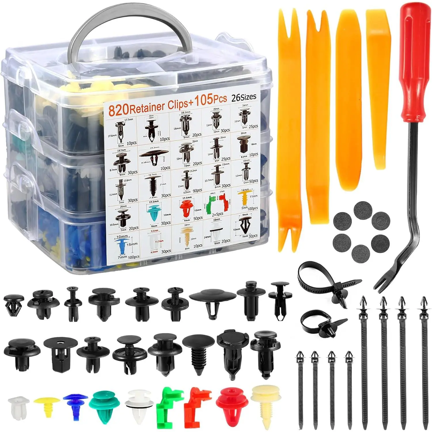 925Pcs Car Bumper Retainer Clips Plastic Rivets Fasteners Tailgate Handle Rod Clip, 26 Most Popular Sizes Auto Push Pin Rivets Set- Door Trim Panel Fender Clips for GM Ford Toyota Honda Chrysler Automotive Accessories Vehicle