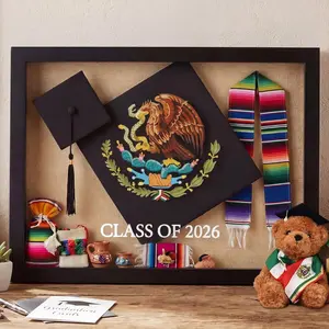 Mexican Graduation Shadow Box 12.6 x 16.54 Inch Graduation Decoration Shadow Box Frame for Class of 2026 Wooden Display Case with Stick Pins Gift for Mexican College