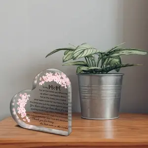 Heart Acrylic Memorial Plaque, Standing Decorative Sign with Love Message for Mom, Perfect for Mother's Day Christmas Valentine's Day Birthday Gift Decoration, Acrylic Photo Plaque