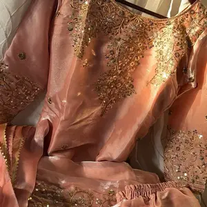 Pink Gold Silk Salwar Suit 3 Piece for Eid & Wedding Women's Embroidered Design with Gold Accents Elegant Traditional Outfit