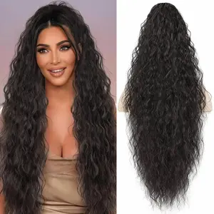 Alrence Claw Clip Ponytail Extension 30 Inch Long Black Brown Curly Synthetic Hairpieces for Women Multi-layered Fluffy Drawstring Clip in Pony Tails