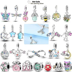 Real 925 Sterling Silver Charms Luminous Firefly Butterfly Sunflower Pink Beads Fit Original Bracelet Women Birthday DIY Jewelry