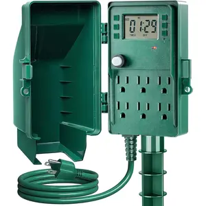 Outdoor Power Stake, 7-Day Programmable Digital Timer, Power Strip Weatherproof, 6 Multi Plug Electrical Outlet , 6FT Extension Cord, for Outside Yard Light, Christmas Decorations