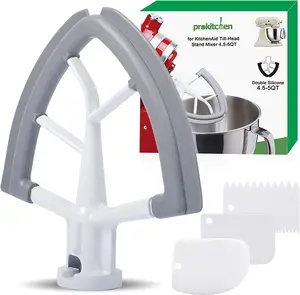 Flex Edge Beater Fit for Kitchenaid Mixer, 4.5-5 Quart Tilt-Head Flat Beater Fit for Kitchen Aid and Accessories Attachments with Silicone Edges Flex Edge Bowl Scraper Bonus 4 Soft Scraper