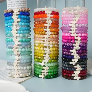 20Pcs Elastic Stackable Wristbands with Multicolored Bohemian Cross Glass Beads, Ideal for Casual Beach Wear in Spring And Summer, Suitable Religious Jewelry for Both Men And Women, Great for Parties And Birthday Presents