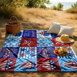 1 piece Land of Freedom in America: Patriotic Sentiment of the Flag and Hot Air Balloons themed flannel blanket - Super soft fluffy flannel blanket, suitable for sofas and beds, all-season use, modern design, digital printing, 100% polyester