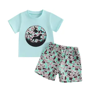 Babamoon Toddler Baby Boy Shorts Set Dot Bird Short Sleeve Tops T shirt Camouflage Shorts 2 Piece Summer Hunting Outfits Set