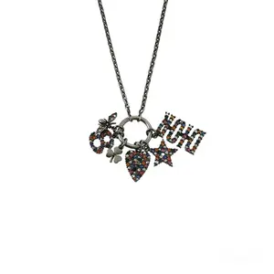 Pre-owned Dior Crystal encrusted Motifs Silver Pendant Necklace 0600GIA