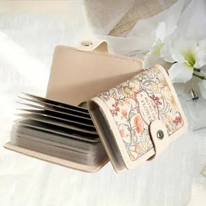 Ladies flower card bag for daily use retro pastoral style closed buckle can hold 20 bank cards and documents compact and portable