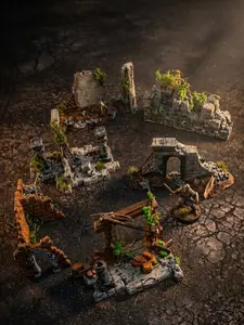 D&D Scatter Terrain Set | 6 Piece Painted Fantasy Ruins | Tabletop RPG | DnD Pathfinder Wargaming | Ready to Play | Moss Flock |Board Games