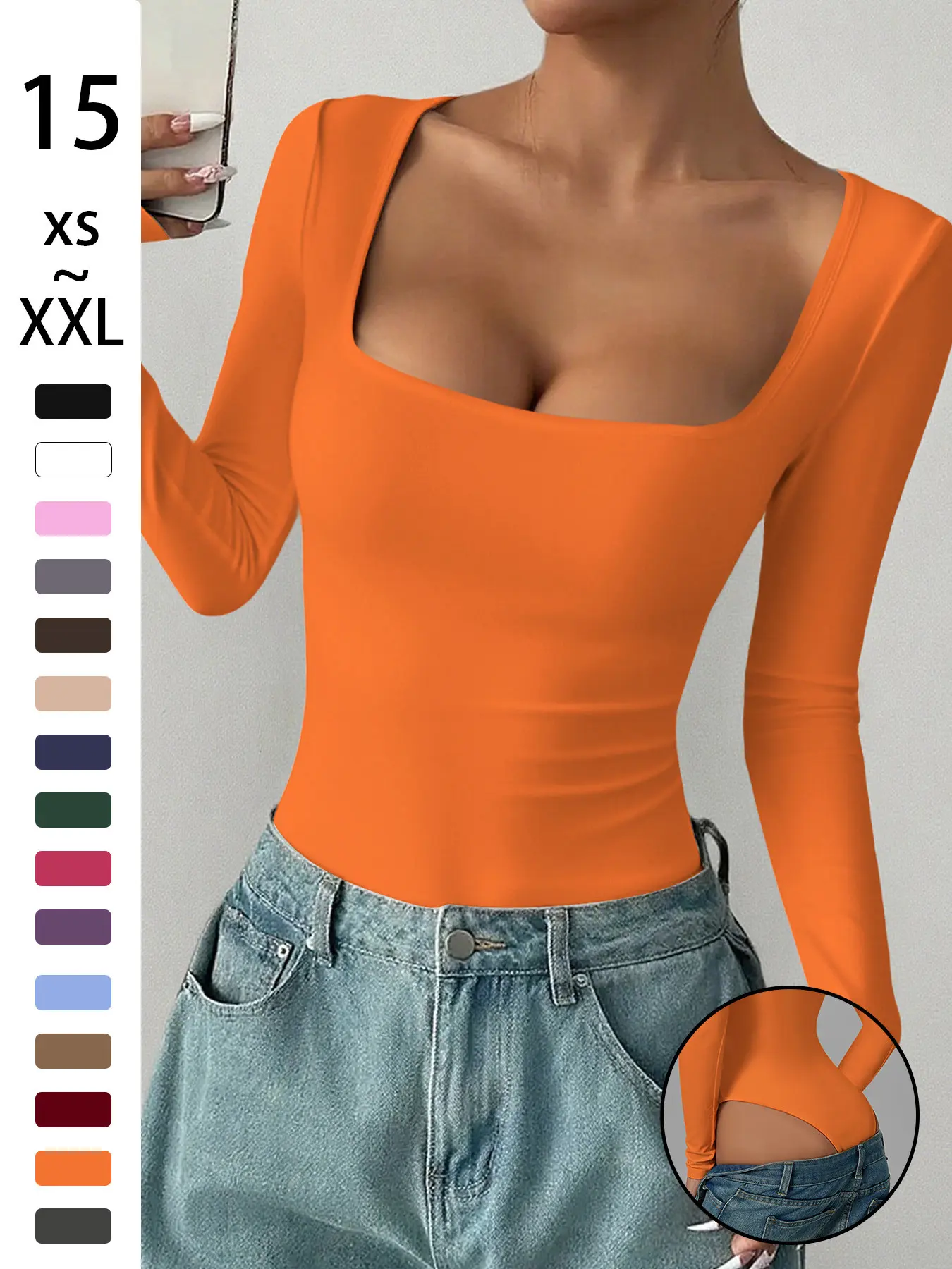 Sexy Feminine Clavicle Cut Out Square Neck Romper, Tight-Fitting Fitted Long Sleeve Body Shaper Bodysuit, Butt Lifting Shaping Top, Suitable for Sports Home Spring Fall, Womenswear Piece Garment Shapewear Bodysuit