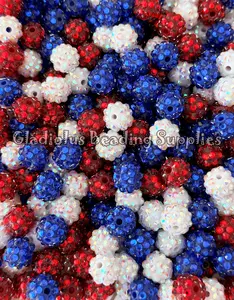 12mm Fourth Of July Mixed Beads, Rhinestone, Random Mixed Colors, Resin Beads, Loose, 0.47 inches, Chunky, Gumball, 4th of July, Independence Day, USA
