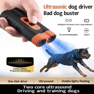 Ultrasonic Dog Repeller USB Rechargeable Dog Training Device Dual Head High-Power Anti Bark Device with LED Flashlight Portable Bark Deterrent for Training and Outdoor