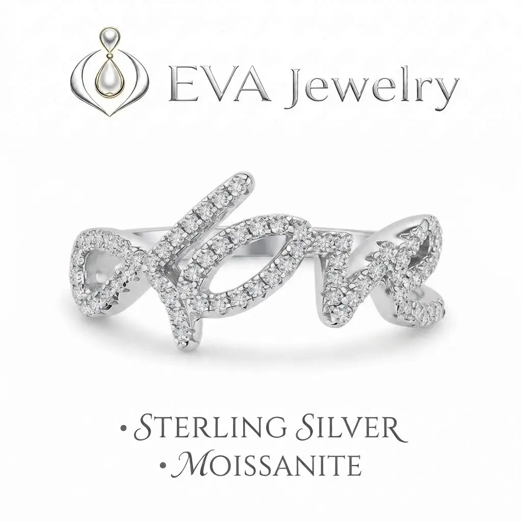 [EVA Jewelry] Love Band 925 Sterling Silver Synethic Moissanite Ring