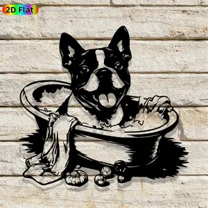 1pc Cute Boston Terrier Metal Wall Art, Cute Boston Terrier Statue Mural, Iron Craft, Perfect for Bathroom, Living Room, Home Decor, Intricate Craftsmanship, Silhouette Wall Decor, Halloween Decor, Ideal Gift for Pet Lovers