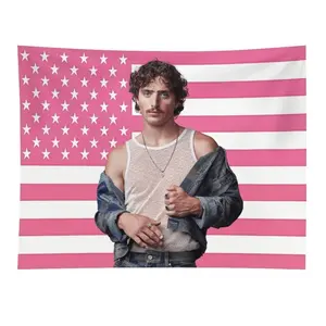 Benson Boone Pink American Flag Tapestry 3x5 FT - Polyester Pop Fan Art Wall Hanging for Bedroom Decor, Pop Aesthetic Banner, Modern Stripe Design
