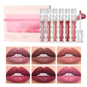 6Pcs/Set Waterproof Diamond Shimmer Glitter Lipgloss Matte Liquid Lipstick Shiny Pearl Lip Glaze Long Lasting LipTint Women Makeup Shimmering Lip