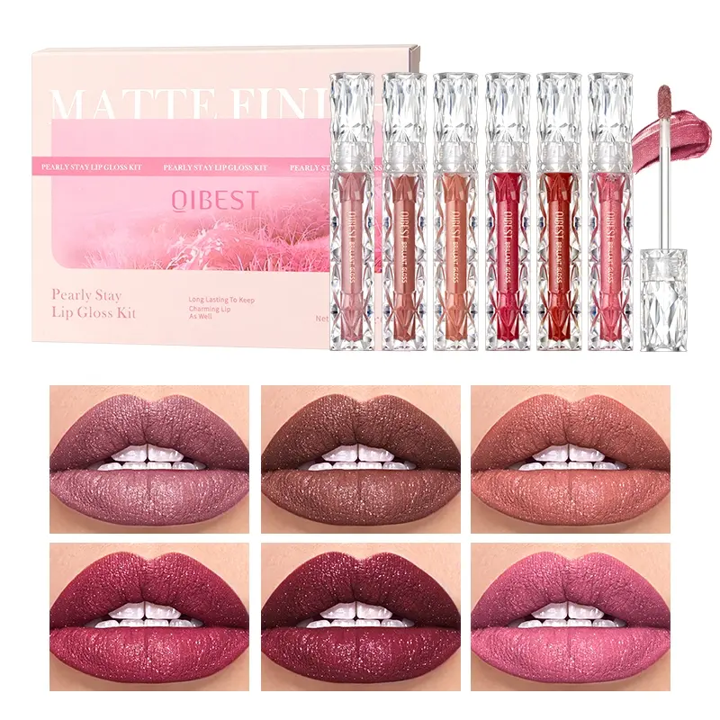 6 Counts/set Waterproof Diamond Shimmer Glitter Lipgloss Set, Liquid Lipstick and Shiny Pearl Lip Glaze, Long-Lasting Lip Tint for Women