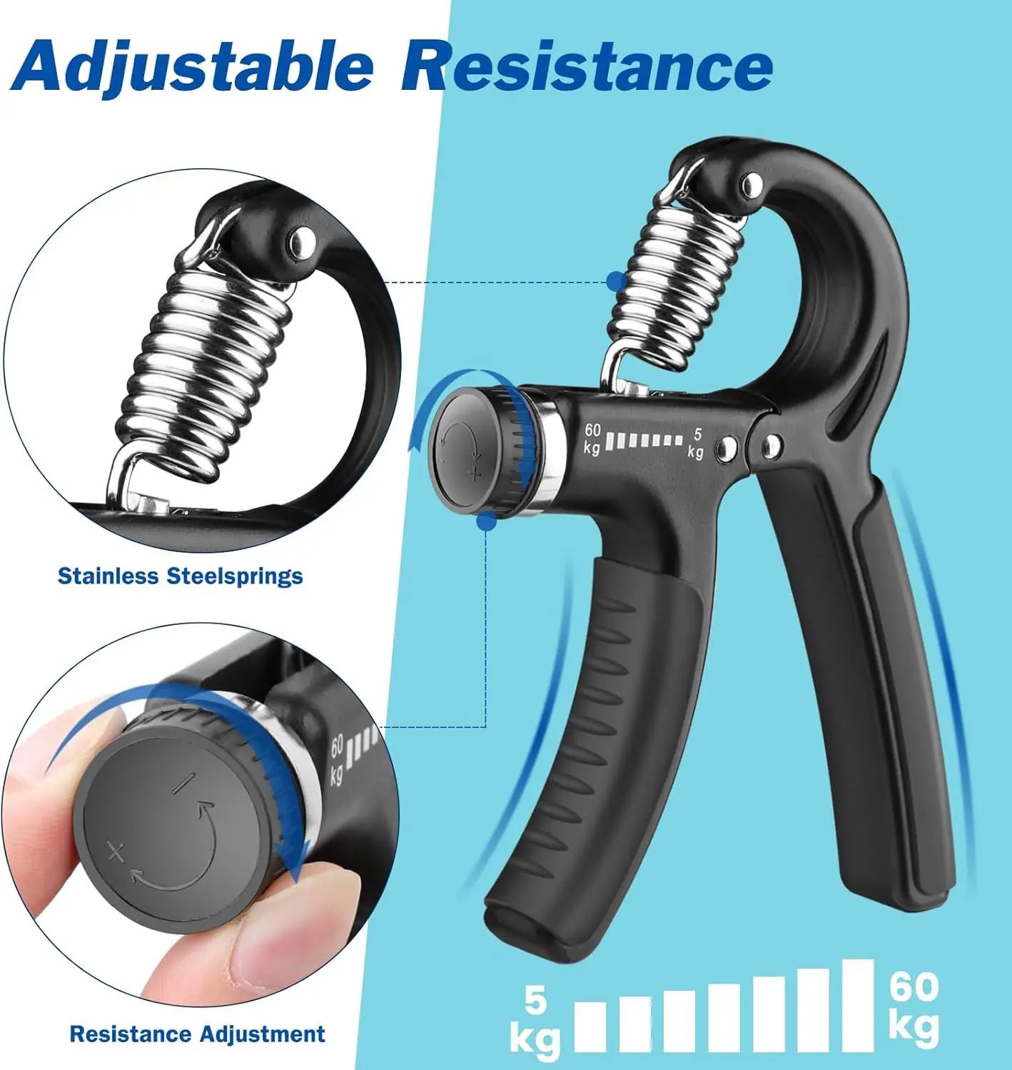 Adjustable Resistance Hand Grip Strength Trainer (11-132 Lbs/5-60kg), Forearm Strengthener for Strength Training, Sports & Outdoor Fitness Equipment