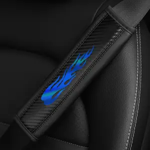 2pcs Carbon Fiber faux Leather Car Seat Belt Shoulder Protector Cover Protector Neck Protection Universal Fit