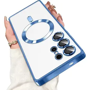 Luxury Magnetic For Magsafe Case For Samsung Galaxy S26 Ultra S25 FE S25 Edge S24 FE S23 S21 Plus Ultra Glitter Plating Silicone Cover Clear Soft Accessories