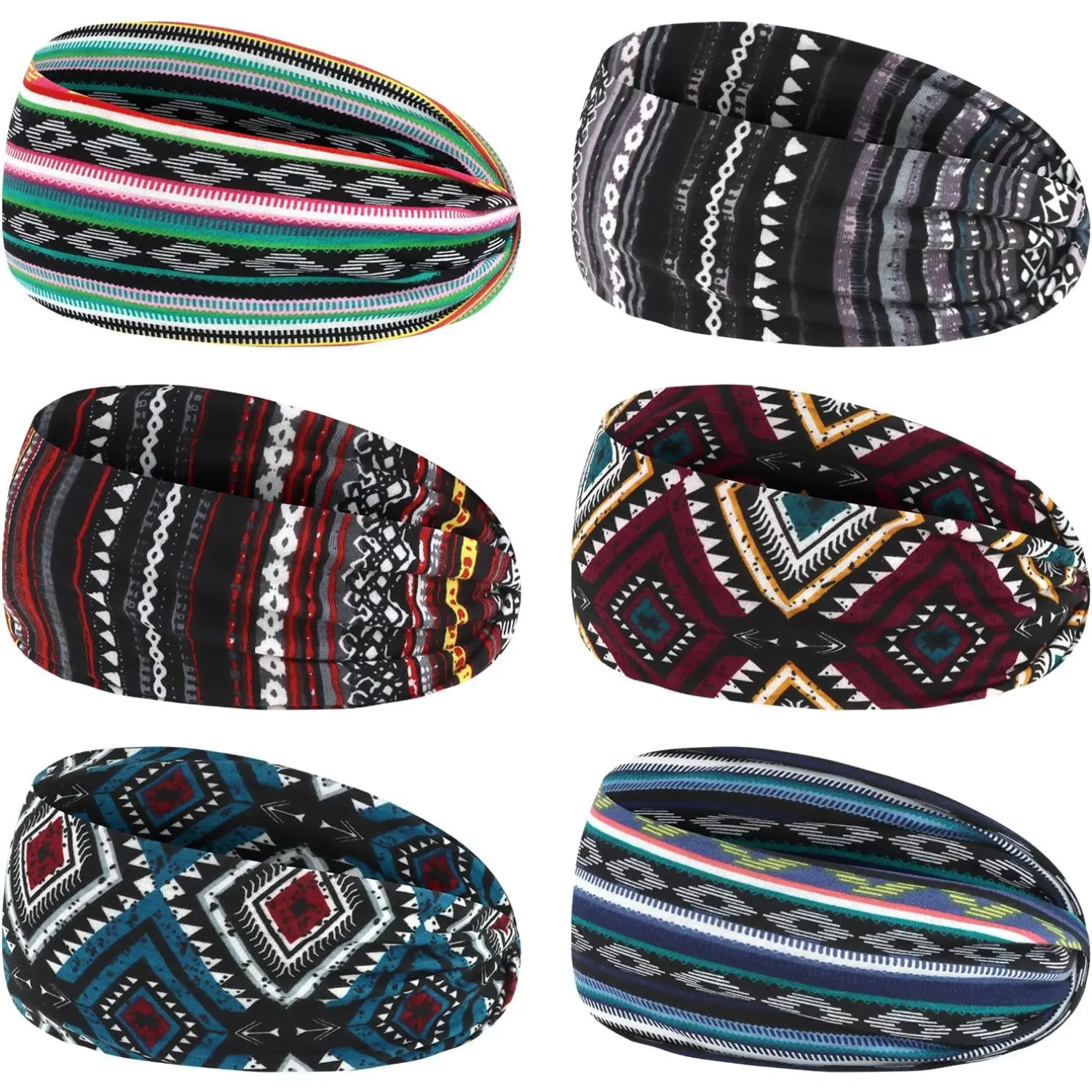 6 Pack Paisley Headbands Bandanas Boho Western Wide Sweatbands for Men Women Workout Yoga Running Sports