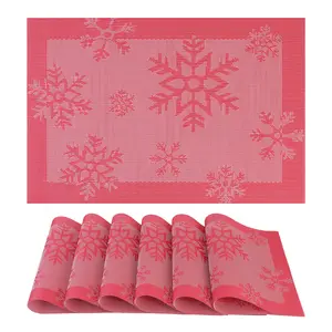 REGALWOVEN Fall Placemats 6pcs Plastic Placemats for Dining Table Decor, Washable Kitchen Table Mat with Snowflake Pattern 17.7*11.8inch Red