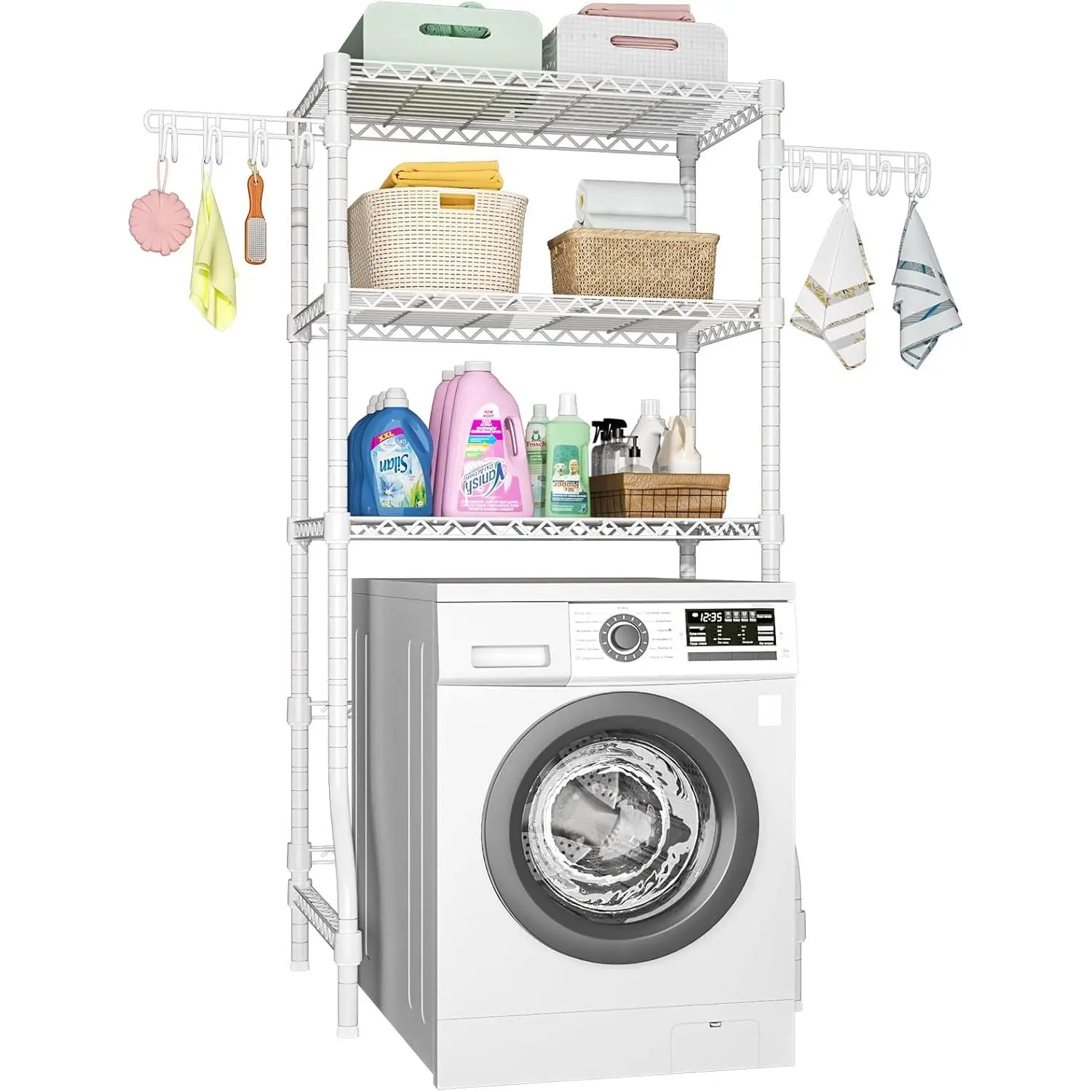 U8 Laundry Room Storage Organizer, Over The Washer and Dryer Storage Shelves for Laundry Organization, 35"W x 17.3"D x 76.2"H, Suit Washing Machine Width Within 32.6", Hold 304 lb, White