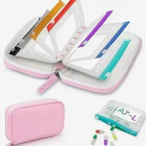 A8 Waterproof Pill Organizer Set - 14 Color-Coded Zippered Pouches, Large Reusable Weekly Travel Medicine Case for Vitamins, Fish Oil & Daily Essentials (Beach, Summer Use)