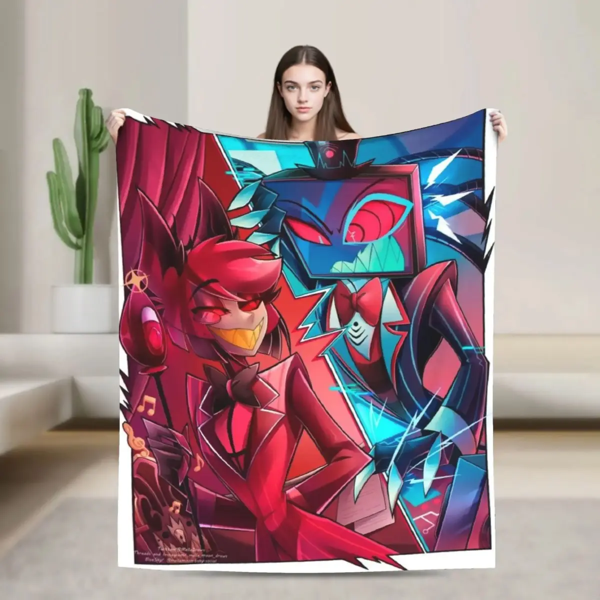 Hazbin Hotel Alastor Vox 2 Character-Themed Polyester Blanket, Fuzzy Soft Plush Lightweight Warm Bedding Blanket, 50x60 In Multifunctional Multi-Size Throw for Couch & All Seasons, Bedding Blankets