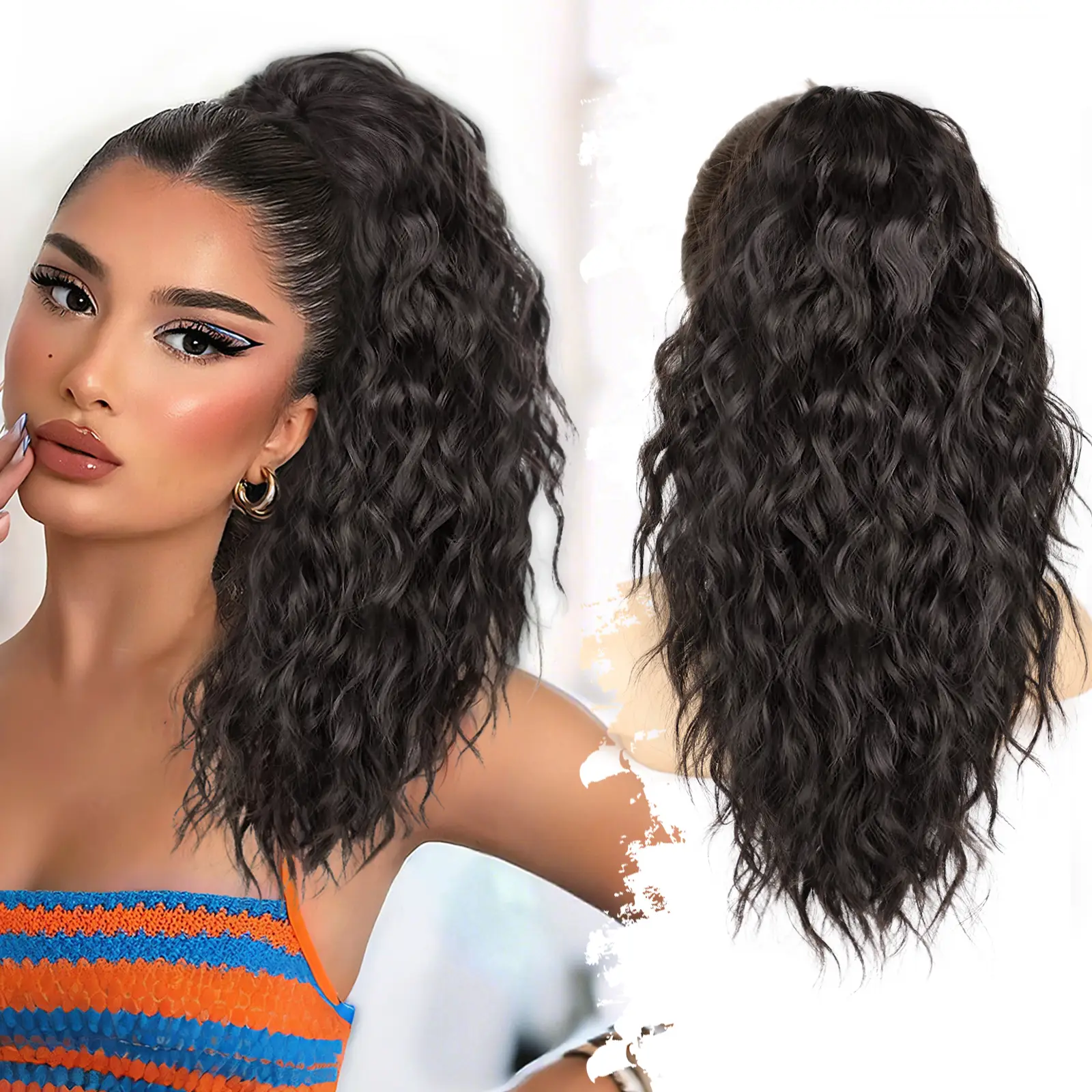 Isaic Hair 18 Inch Clip In Ponytail, Ponytail Extensions, Short Ponytail Women's Artificial Wig, Natural Fluffy Hair Volume for Daily Outing Wear