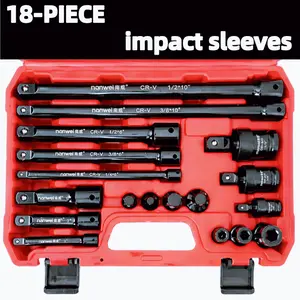 18-Piece Impact Socket & Extension Bar Set - CR-V Impact Sleeves Kit with 1/2" 3/8" 1/4" Drive Adapters & Reducers for Auto Repair & Mechanics