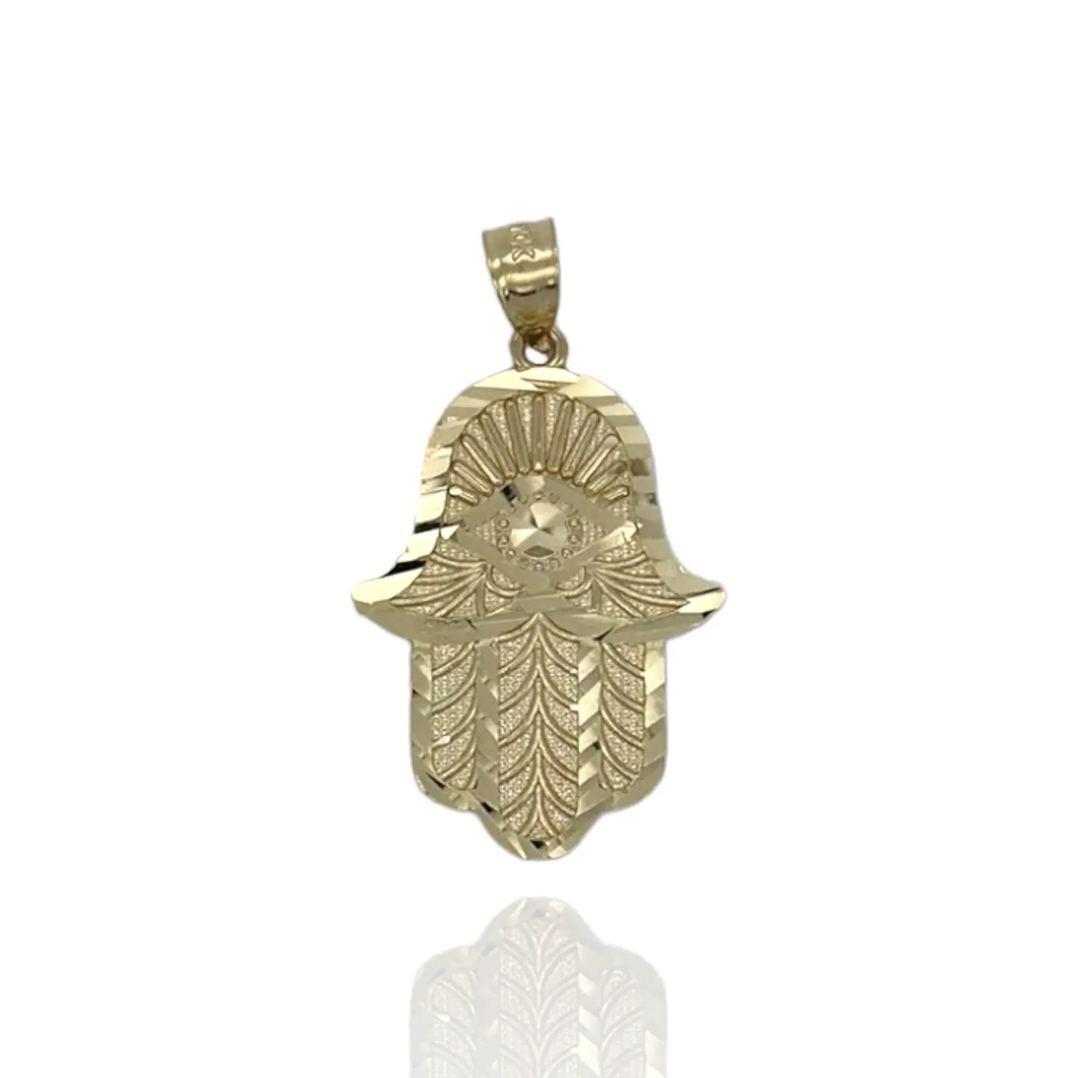 Textured Hamsa Evil Eye Pendant  - 10k Yellow Gold