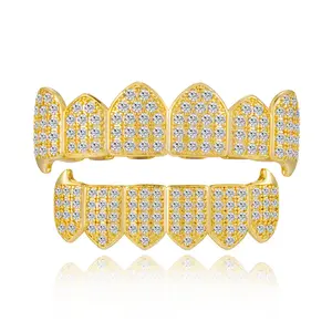 Hip Hop Bling Teeth Grillz for Men & Women Gold Grills for Teeth Men 6-8 Teeth Caps Top Bottom Set Mens Mouth Dental Grillz Teeth Vampire Fangs Oral Care