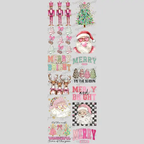 Girly Christmas DTF Transfer Gang Sheet 24.5" wide x 72" long. Direct To Film