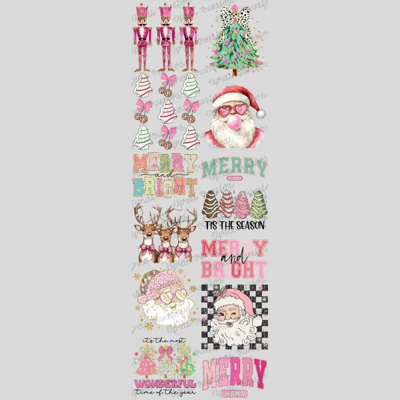 Girly Christmas DTF Transfer Gang Sheet 24.5" wide x 72" long. Direct To Film