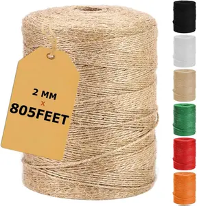 805FT Natural Jute Twine String, Bulk Hemp Jute Rope Cord Twine for Crafts Gardening, Gift Wrapping, Wedding Décor, Packing Material Burlap Ribbon, Christmas Knitting Macrame Decoration, 2mmX805ft (246m)