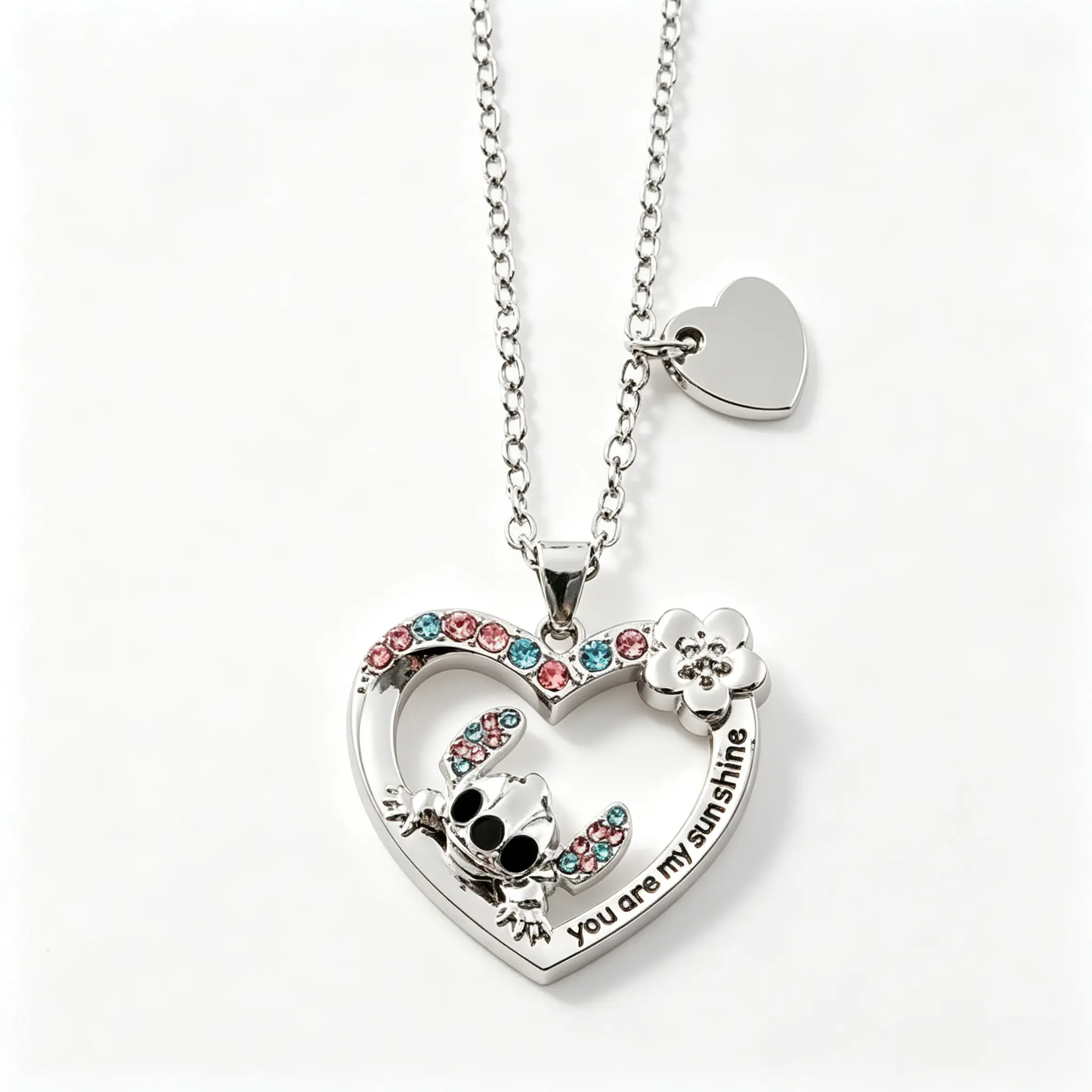 Disney Stitch Heart‑Shaped Necklace, Cute Character Heart Pendant Jewelry, Fashion Decorative Accessory for Girls Teens Fans Daily Party Wear