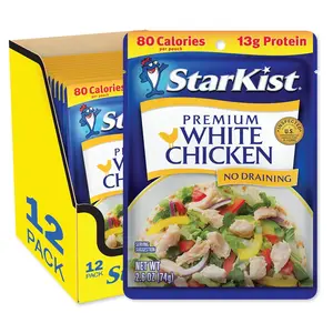 Premium White Chicken Pouches, Fully Cooked Ready to Eat Chicken, 2.6 oz Pouches, Pack of 12