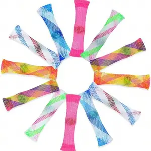 5/15/30Pcs Colorful Decompression Squeeze Stress Relief Knitted Net Bead Squeeze Toy, Pull Apart Knitted Tube Venting Pop Beads, Random Colors, Stress Relieving Accessory