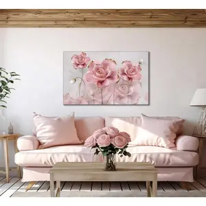 Modern Delicate Pink Gold Roses Canvas Wall Art High-Quality Stretched Canvas with Wooden Frame Ready to Hang for Living Room & Bedroom Decor Ornaments Decoration Artistic Photo Print 12x16/16x24/24x36 Inches Waterproof High-Definition Jet Painting
