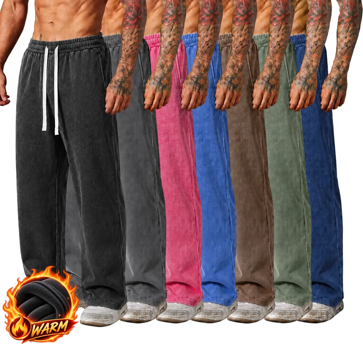 New autumn/winter men’s acid-wash thick fleece casual sweatpants; women’s athletic long pants—warm and soft, campus style, retro elegance, back-to-school gift (S~XXL).