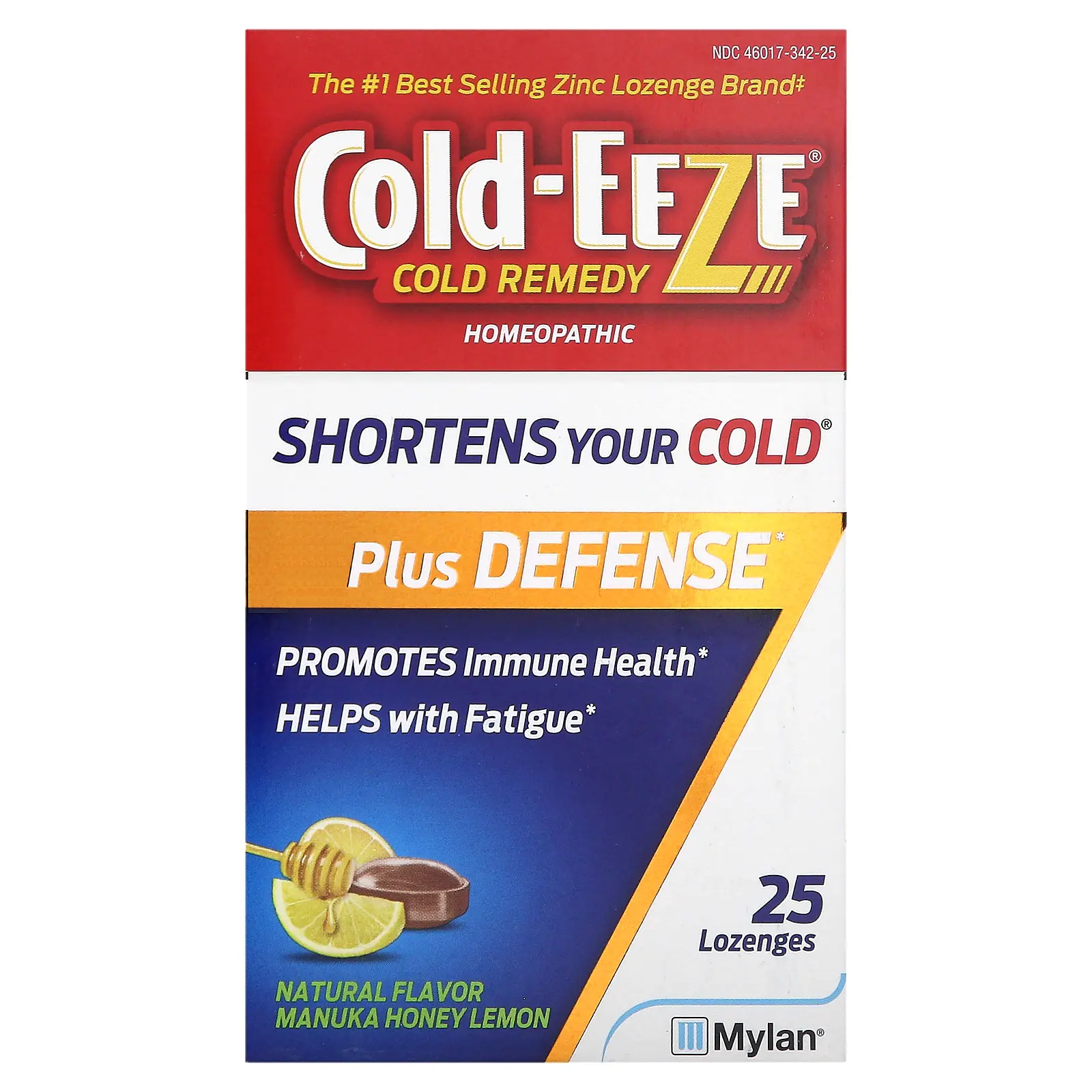 Cold Eeze Cold Remedy, Homeopathic Plus Defense, Natural Manuka Honey Lemon, 25 Lozenges | HSA/FSA Eligible