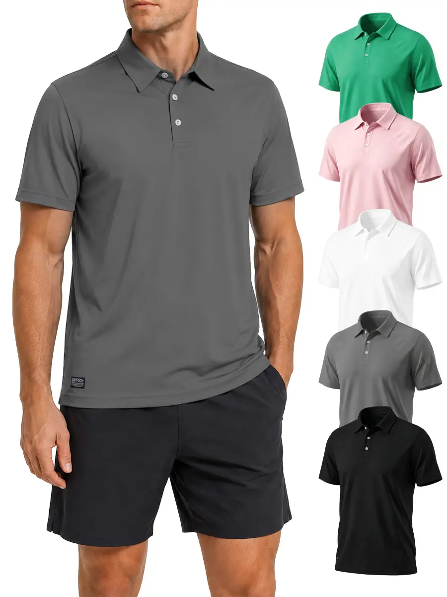 5pack Men's moisture-wicking, UPF50+ fitted Polo shirt a casual, short-style athletic top designed for a dry, snug fit. sohochic