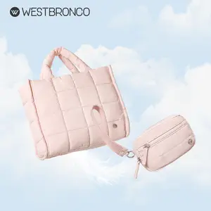 【Valentine's Day Gift】WESTBRONCO PURSE 2 IN 1 COMBO Puffer Tote Bag Crossbody Fashion Shoulder Bag & Wristlet Wallets for Women Quilted Wallet Gift Idea for her Set Waterproof Ladie Purse