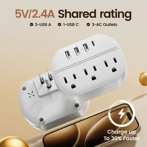 7-In-1 Mini Power Adapter with 3 USB Ports, 1 Type-C Port, 3 Ac Sockets, Portable Wall Plug, USB Multi Plug, Home Office Travel Use, Options