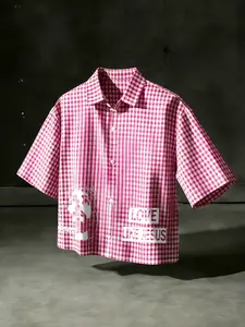 Men's Short Gingham Jesus Print Short Sleeve Shirt, Casual Shirts, Casual Button Collared Fashion Casual Top for Daily Wear, Casual Graphic Shirt, Fun Shirt, Trendy Design with Comfort