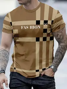 Men's & T-Shirt, Lightweight Knit Polyester Blend Summer Shirt, Elastic Fitted Slim Fit Design, Casual Daily Wear