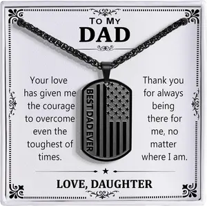 To My Dad Son Brother Husband Boyfriend Grandson Grandpa 24IN Dog Tag Necklace American Flag Pendant Chain Christmas Valentine’s Day Jewelry Gifts for Men Boys