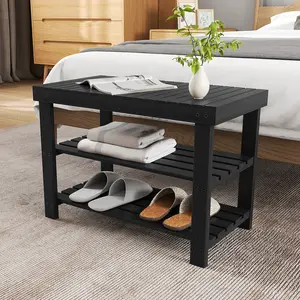 3-Tier Bamboo Entryway Benches Living Room Shoe Rack Bench Holds Up to 300lb Storage Organizer for Bedroom Balcony